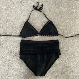 BRAND NEW - black two piece swim suit with high waist bottoms